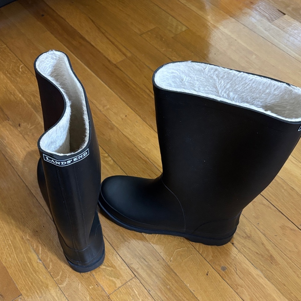 Lands' End Black Boots with Cream Lining